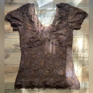 Guess Jeans Brown Lace Top